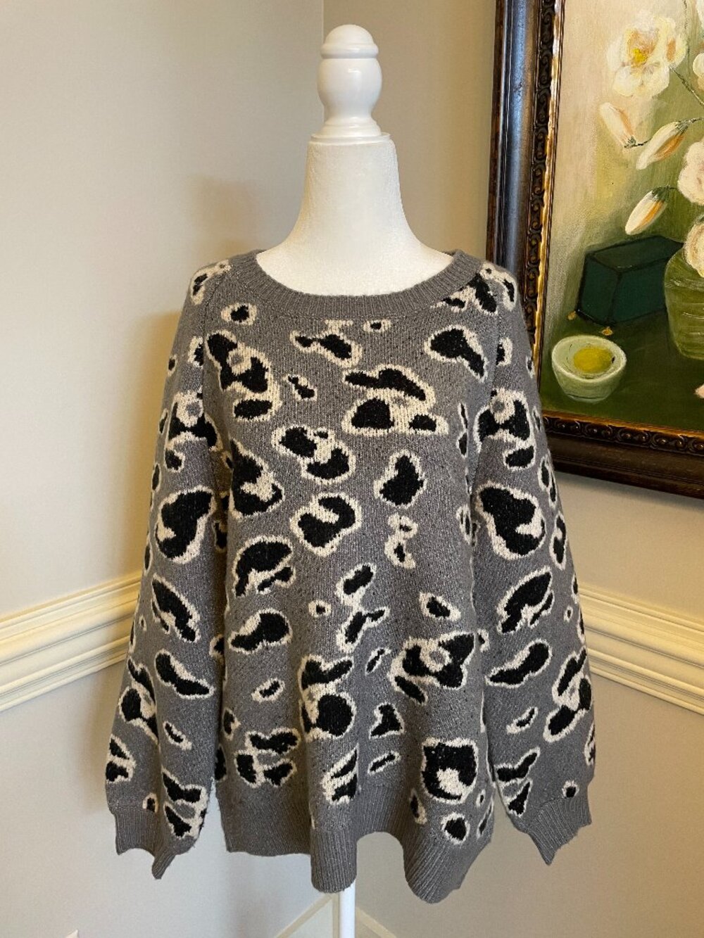 By Together Leopard Print Gray Sweater Size S/M